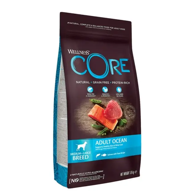 Wellness Core Adult Medium-Large Breed Ξηρά Τροφή Σκύλου Σολομός & Τόνος Χωρίς Σίτηρα 1.8kg