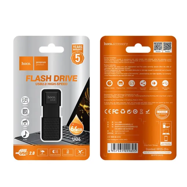 Flash Drive Hoco UD6 Intelligent 64GB USB 2.0 Zinc Alloy Μαύρο 2