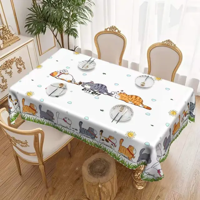 Τραπεζομάντηλο Λευκό Με Γάτες 220x152cm