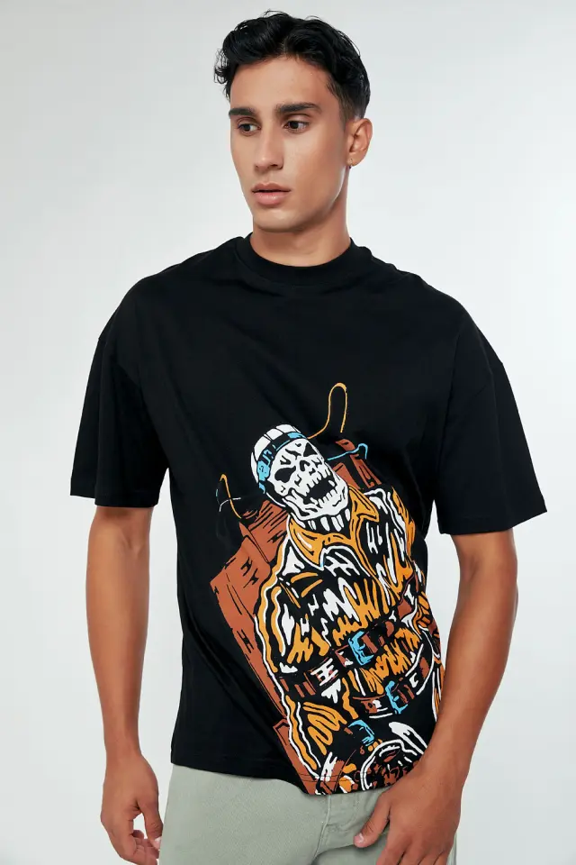 T-Shirt Βαμβακερό Skeleton Μαύρο
