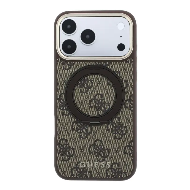 Guess PU 4G Ring Stand MagSafe Case for iPhone 18 Pro Brown 3