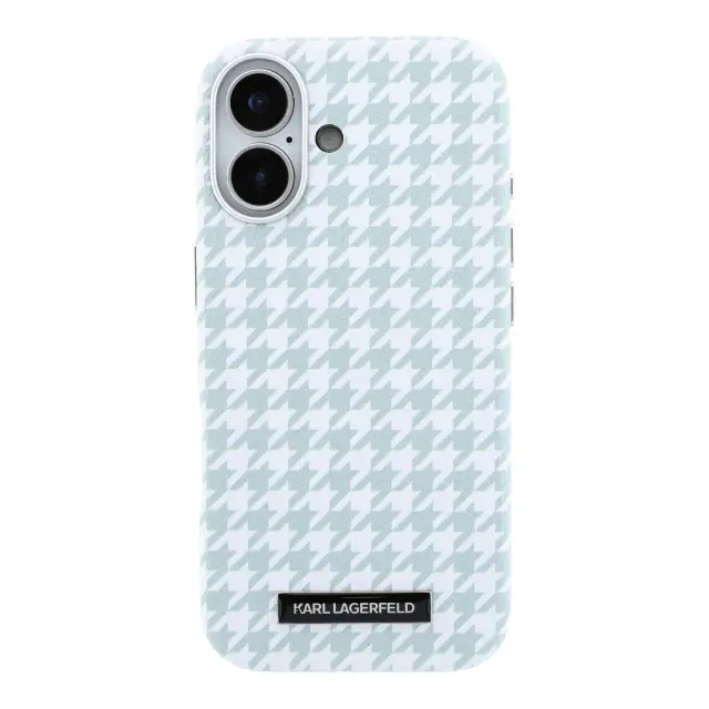Karl Lagerfeld PU Houndstooth Resin Plate MagSafe Case for iPhone 17 Blue 3