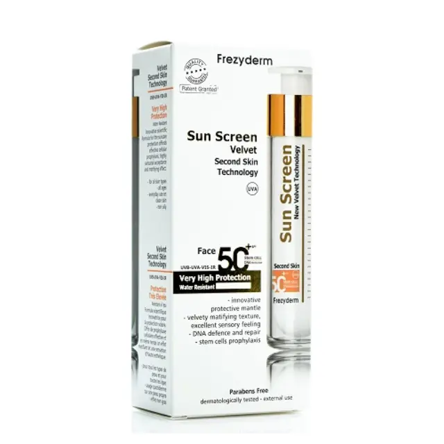 Frezyderm Sun Screen Velvet SPF50+ Αντηλιακό Προσώπου κατά της Φωτογήρανσης με Μάτ Αποτέλεσμα, 50ml 2