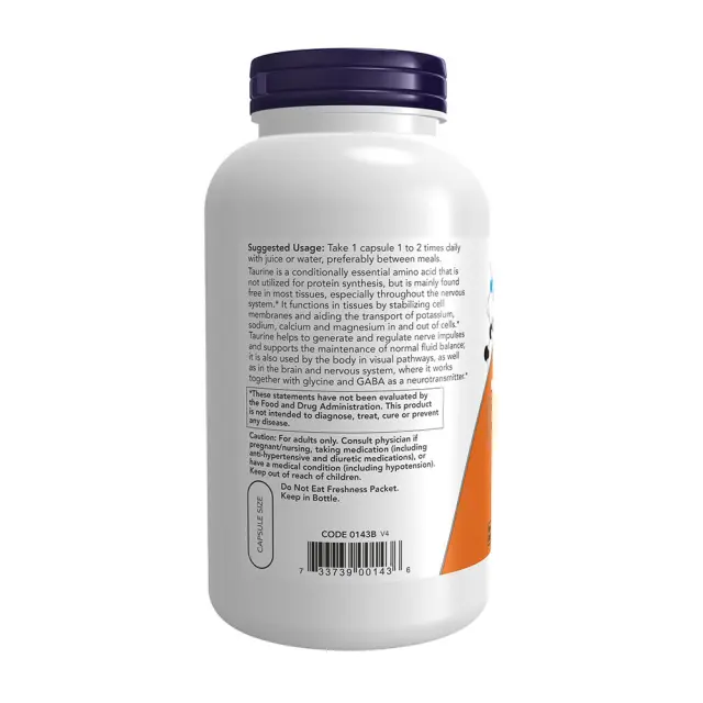 Now Foods Taurine, Double Strength 1000 mg 250 Veg Capsules 3