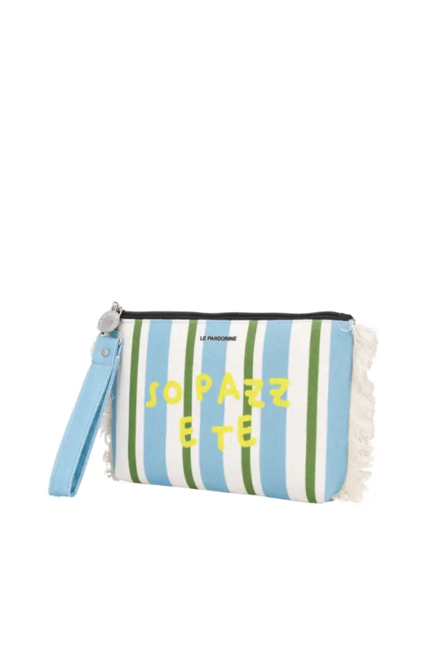 LE PANDORINE - Marina fabric clutch bag with light blue wristband 2
