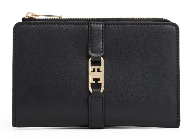 Tommy Hilfiger Γυναικείο Μεσαίο Πορτοφόλι Icon Bifold TH Monogram Μαύρο