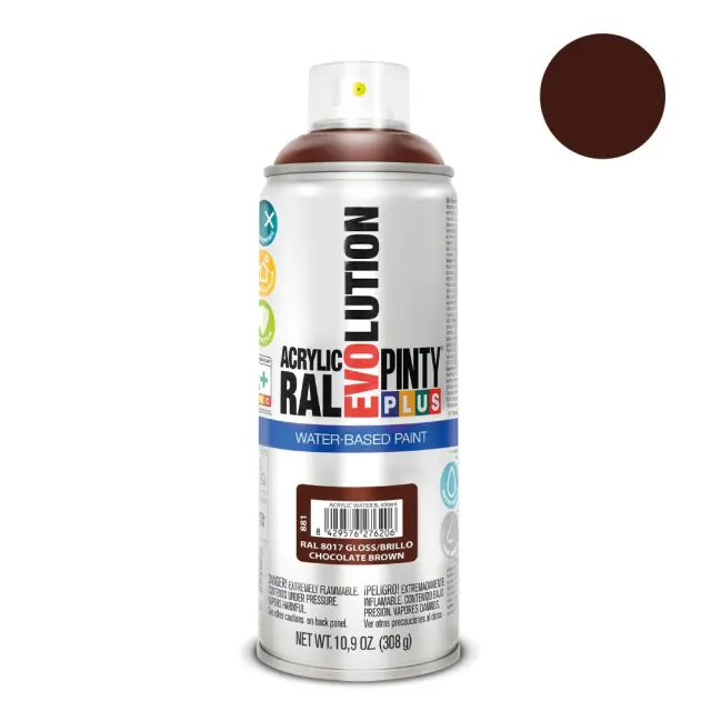 Pinty Plus Evolution Water-Based Gloss Σπρέι βαφής ακρυλικό με βάση το νερό 400ml Chocolate Brown / RAL 8017