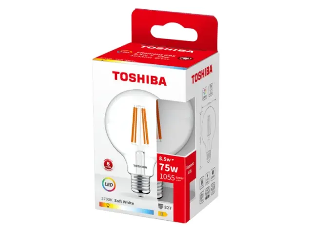Toshiba LED Filament G95 E27 8.5W 2700K (DELS-FEW48P527AE11)