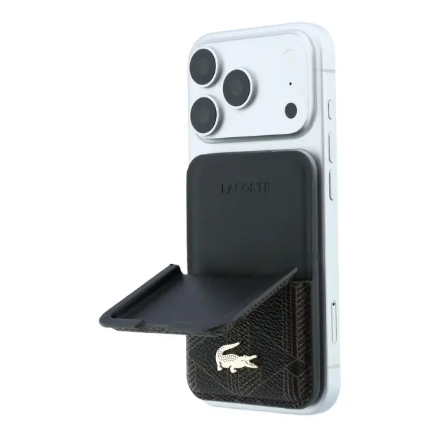 Lacoste PVC Blend Monogram Petit Pique MagSafe Wallet with Stand Brown 2
