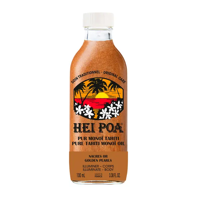 Hei Poa Monoi Oil Tahiti Nacres Or Ιριδίζον Λάδι Monoi αρωματισμένο με άνθη Tiare, περιέχει Πέρλες από Χρυσά Μαργαριτάρια, 100 ml