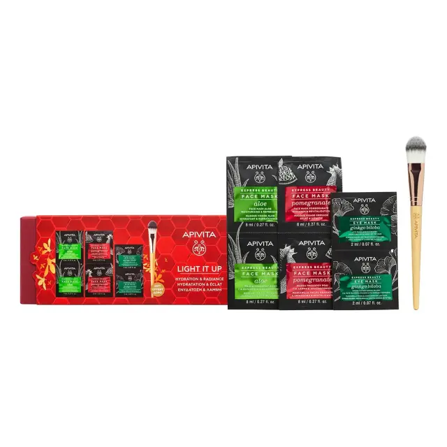 Apivita Light it Up Σετ Περιποίησης για Ενυδάτωση , Λάμψη & Καθαρισμό Προσώπου με Μάσκα Προσώπου & Μάσκα Ματιών 7τμχ