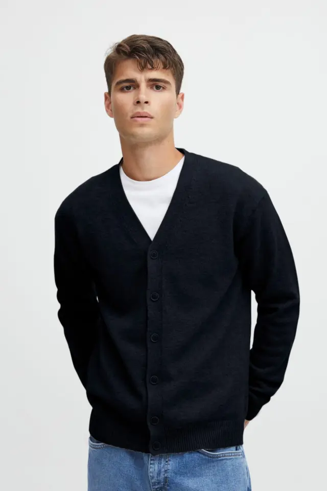 Casual Friday Ανδρική Ζακέτα Πλεκτή 20504796 Μάλλινη Regular-Fit - Anthracite Black - XL
