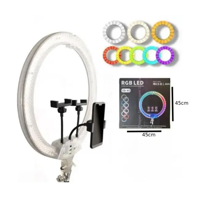 RGB LED Ring Light 45cm (18") με Βάσεις Κινητού & Ρυθμιζόμενο Φωτισμό 3D-45 - RGB LED 18" Ring Light with Phone Holders & Adjustable Lighting 030280 2
