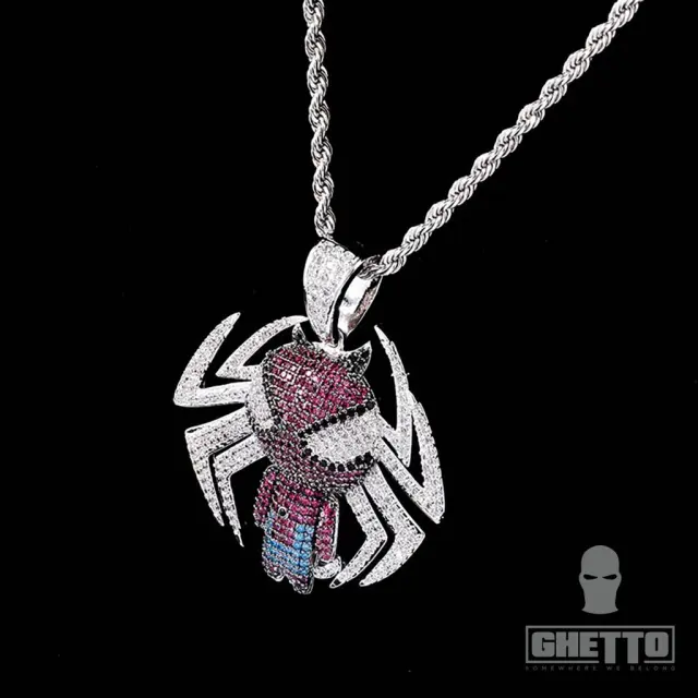 Ghetto Hip Hop Cubic Zirconia Spiderman Pendant Necklace 2