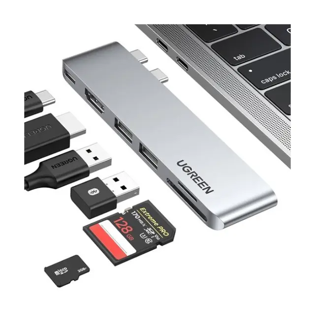 Ugreen Docking Station CM380 2x USB-C HDMI / 2x USB 3.0/SD TF/USB C PD Gray