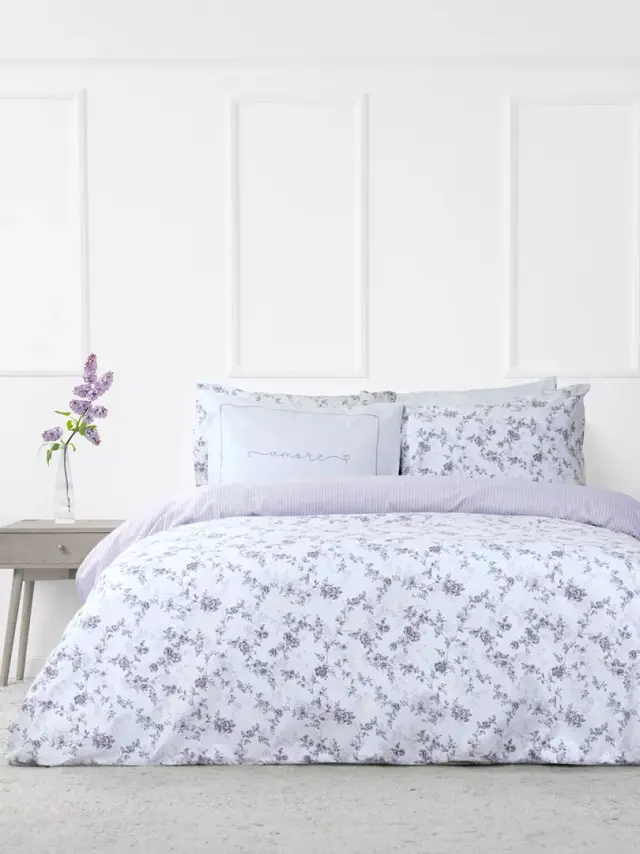 Σετ Σεντόνια 265x280 King Size Φανελένια Nima Merlin White-Lilac 100% βαμβακερόΧωρίς Λάστιχο
