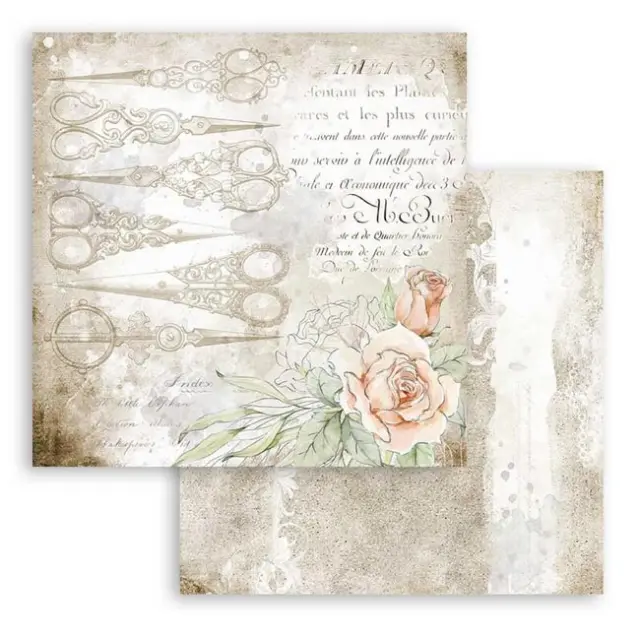 Χαρτί Scrapbooking Stamperia Διπλής Όψης - Romantic Threads Scissors - 31x30cm