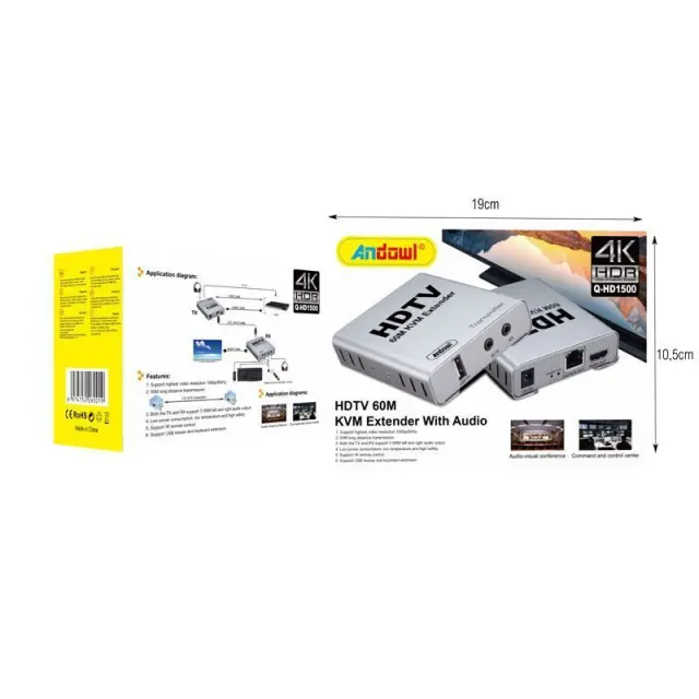 Andowl Ενισχυτής Σήματος HDMI HDTV 60M Q-HD1500 - KVM Extender With Audio 0751097 2