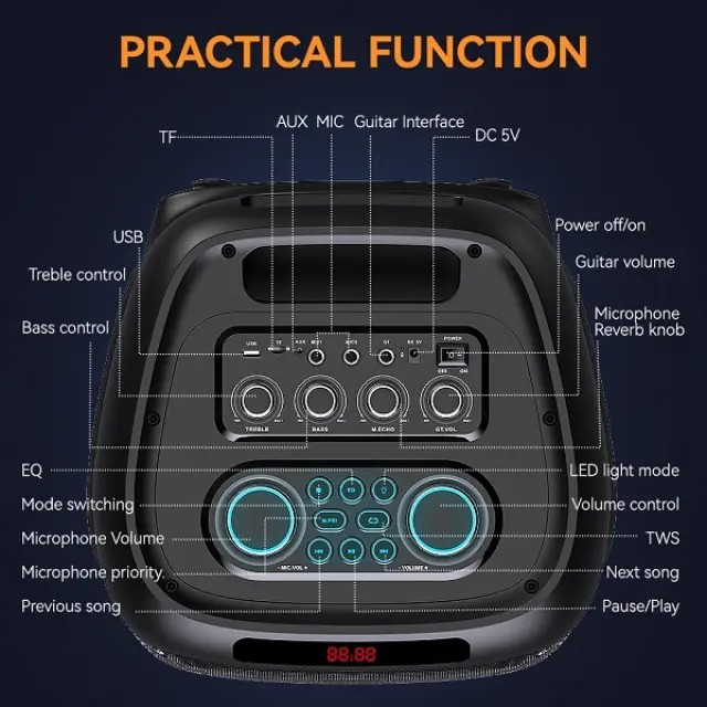 Φορητό ηχείο subwoofer με μικρόφωνο Karaoke - ZQS8280 - 160019 2