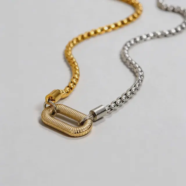 Two-Tone Chain Necklace with Decorative Link