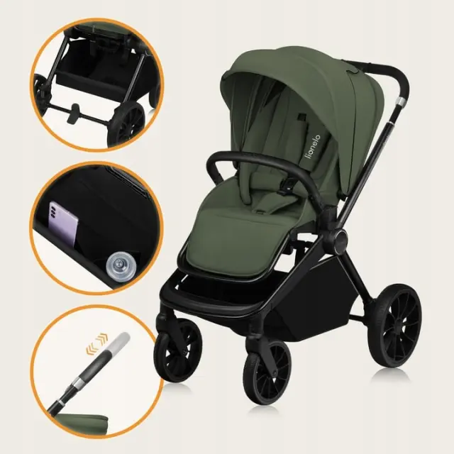 Lionelo Mika Plus Καρότσι Βρεφικό 3 σε 1 έως 22 kg Green Olive