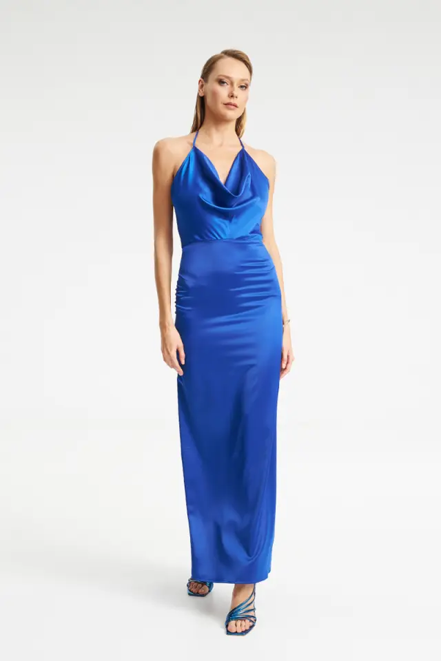Satin Halter Maxi Φόρεμα με Cowl MOJI DRESS - XS