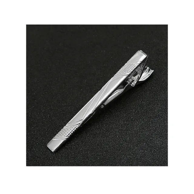 Ασημί Κλιπ Γραβάτας 6 cm με Στρας – LGD-TC/59