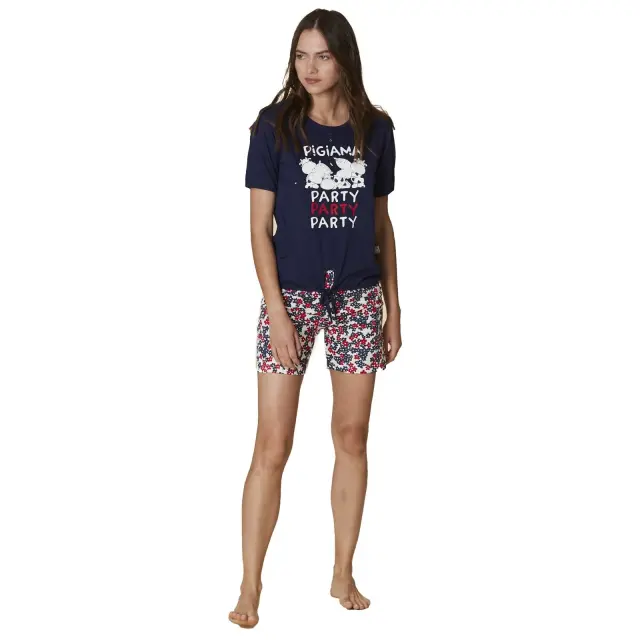 Πυτζάμα Γυναικεία Pijama Party 15608 Μπλε - Κόκκινο Crazy Farm - L