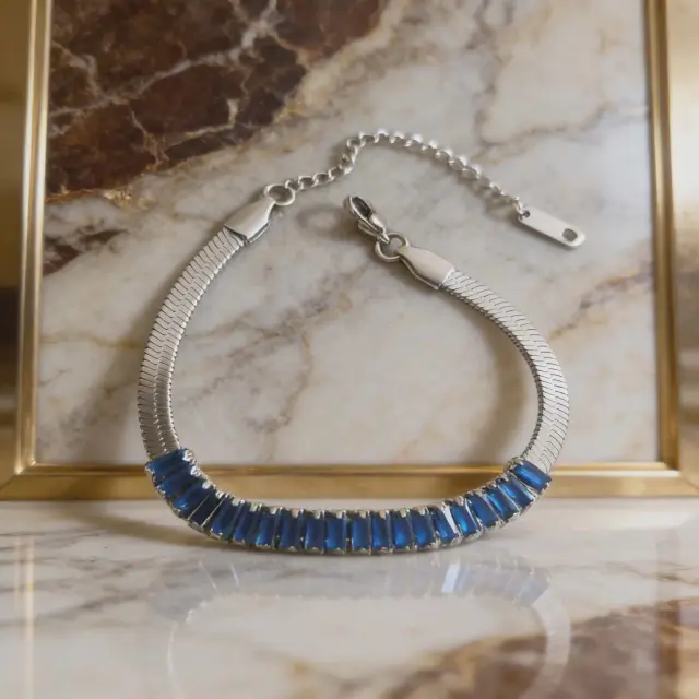 Snake Chain Bracelet with Blue Crystals