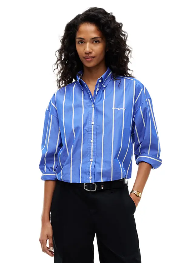 Tommy Hilfiger γυναικείο oversized crop ριγέ πουκάμισο DW0DW23338-2