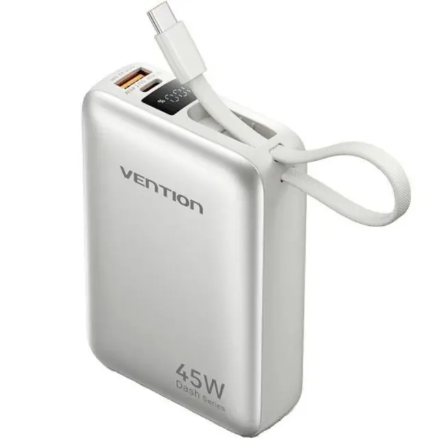 VENTION 20000mAh Mini Power Bank (USB-C + USB-C/USB-A) with Built-in USB-C Cable 45W Beige (FHGN0) (VENFHGN0)
