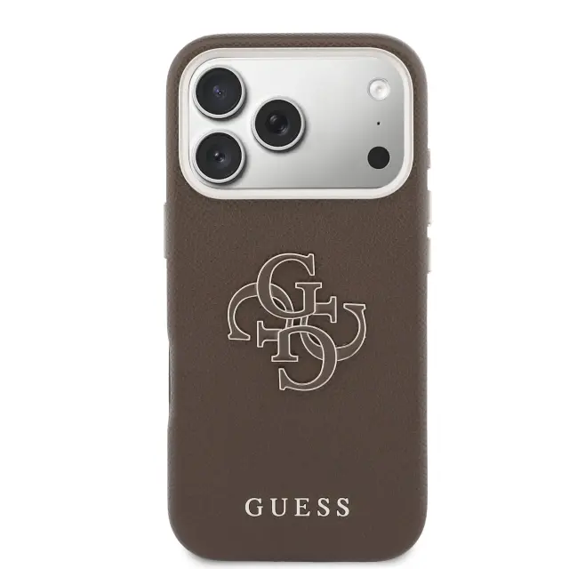 Guess PU Grained 4G Resin Metal Logo Case for iPhone 17 Pro Max Brown 3