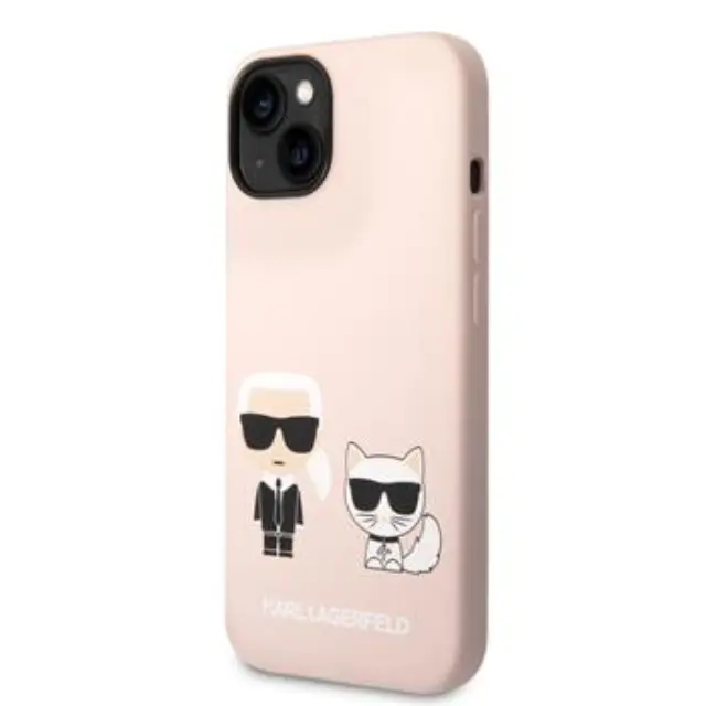 Karl Lagerfeld and Choupette Liquid Silicone Case for iPhone 14 Plus Pink