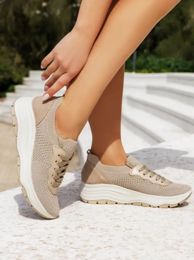 Imac Sneakers Γυναικείο ύφασμα/δέρμα Nubuck Μπεζ IMA/756370 PLATINO - 36 2