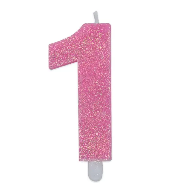 Κερί 1 Μεταλλικό Ροζ με Glitter / 9 εκ
