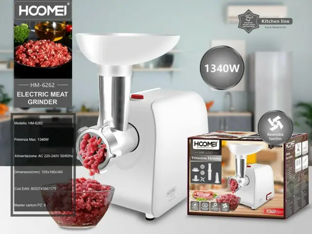 Hoomei HM-6262 Μηχανή Άλεσης Κιμά 1340W Λευκή 2