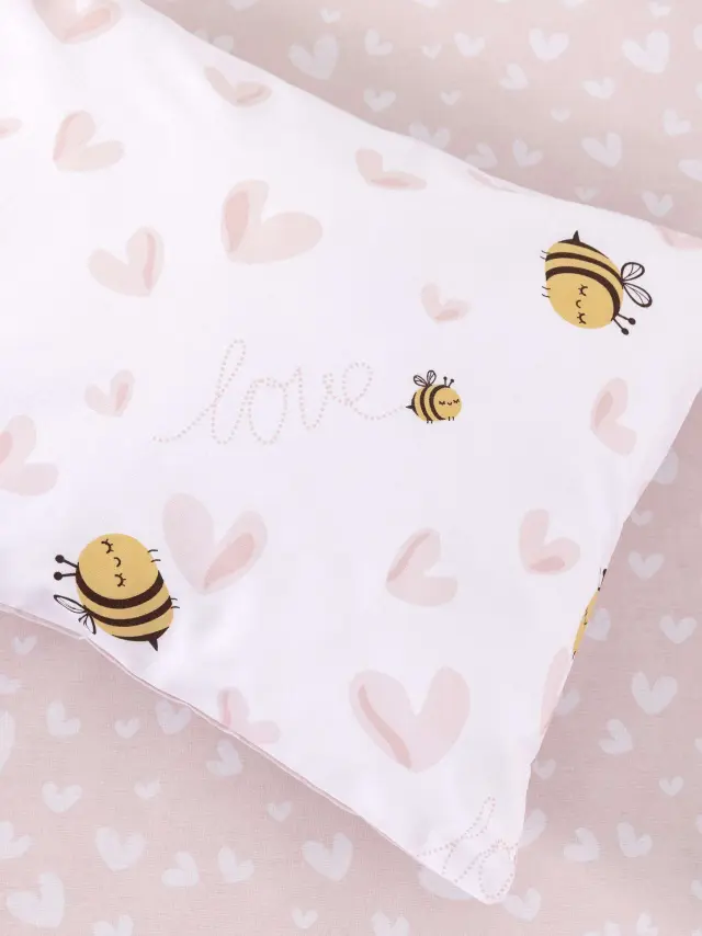 Σετ Παπλωματοθήκη Κούνιας 110x145 Kocoon Bee Love Ροζ-Λευκό 100% βαμβακερό 2
