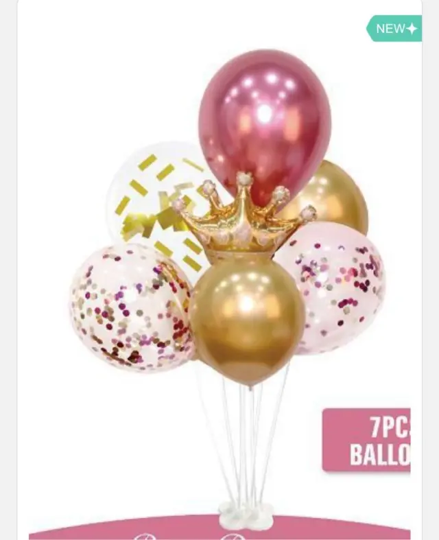 Σύνθεση 7τμχ μπαλόνια Happy Birthday Ροζ με βάση στήριξης