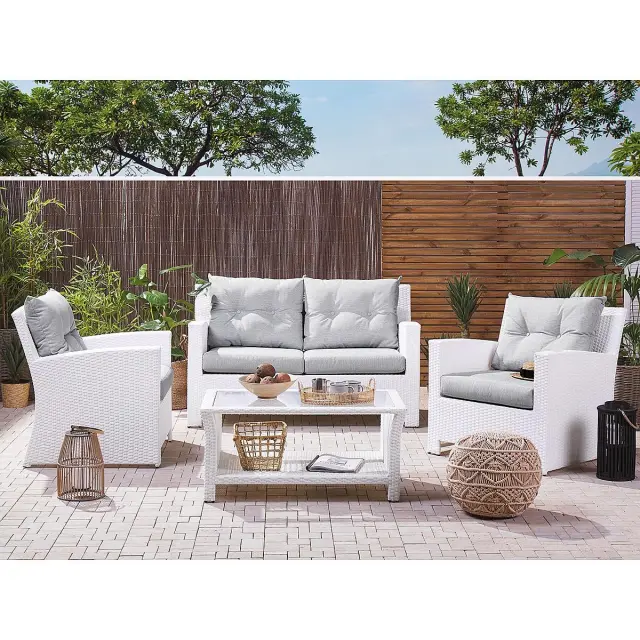 Σετ Σαλόνι Κήπου SUNNY Λευκό/Γκρι Αλουμίνιο/Wicker 100x60x45/148x83x85/81x83x85cm