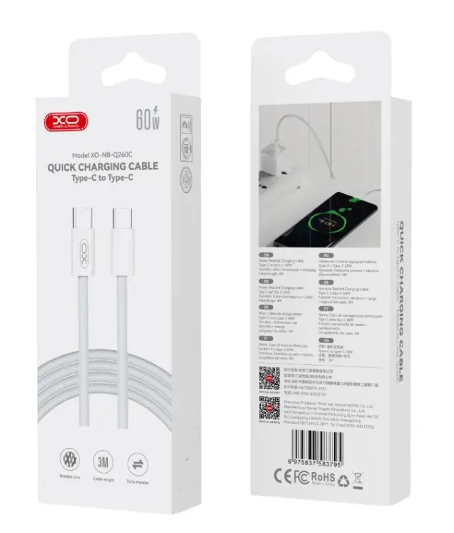 XO NB-Q260C Type-C σε Type-C 27W 3m Καλώδιο Δεδομένων 16.005.0388 3