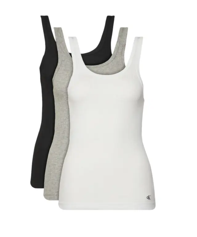 Calvin Klein - Γυναικείες Φανέλες Αμάνικες 3Pack Tank Rib Scoop Neck LV00QS7493-IE3 Λευκό/Μαύρο/Γκρί 2