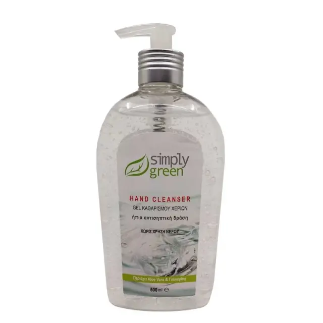 SIMPLY GREEN Hand Cleanser Αντισηπτικό Gel Καθαρισμού Χεριών Με Aloe Vera & Γλυκερίνη 500ml