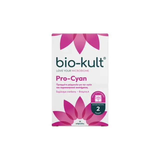 PROTEXIN BIO-KULT Pro-Cyan Προηγμένη Φόρμουλα Προβιοτικών Τριπλής Δράσης για την Ενίσχυση της Υγείας του Ουροποιητικού Συστήματος, 15caps