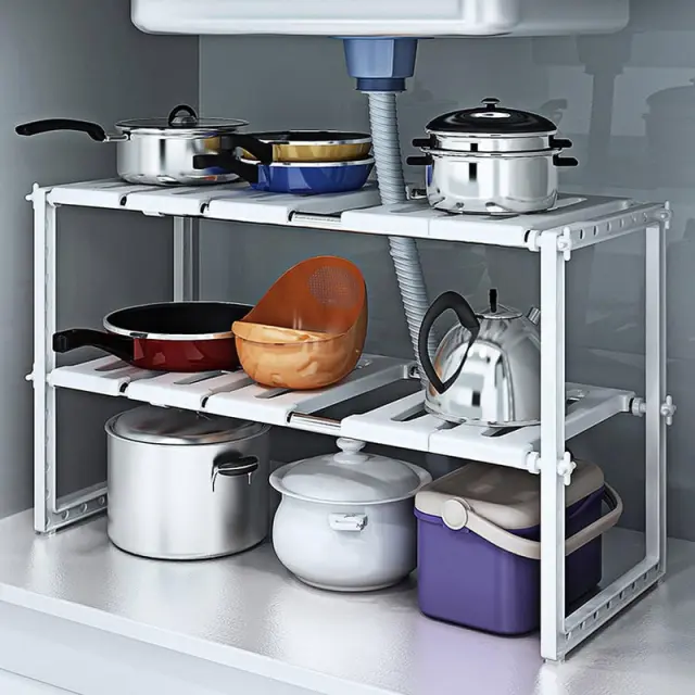 HFXQ Βάση Οργάνωσης Κουζίνας Διόροφη 50-70cm - Pool Space Arrangement Frame Kitchen Shelf Rack 97849-6 3