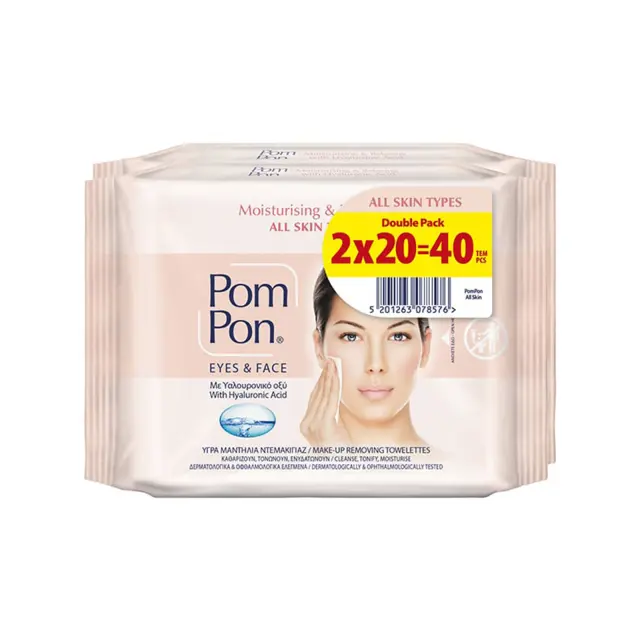 Pom Pon Υγρά Μαντηλάκια Ντεμακιγιάζ Sensitive για Μάτια & Πρόσωπο 2x20τεμ