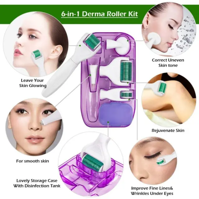 Derma roller με βελόνες τιτανίου - Σετ 6σε1 - 0.5-2mm 2