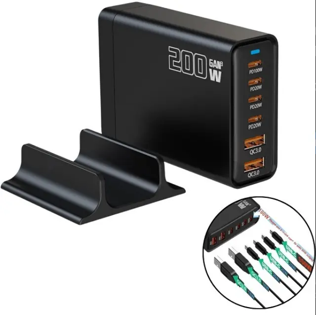 Σταθμός Γρήγορης Φόρτισης 200W, Φορτιστής USB Type-C Fast Charger 6 θυρών για Πολλαπλές Συσκευές TPC14