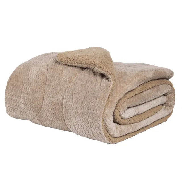 Κουβερτοπάπλωμα 220x240 Υπέρδιπλο 750gsm Fleece-Sherpa Das Home 1367 Taupe 100% Πολυέστερ 3