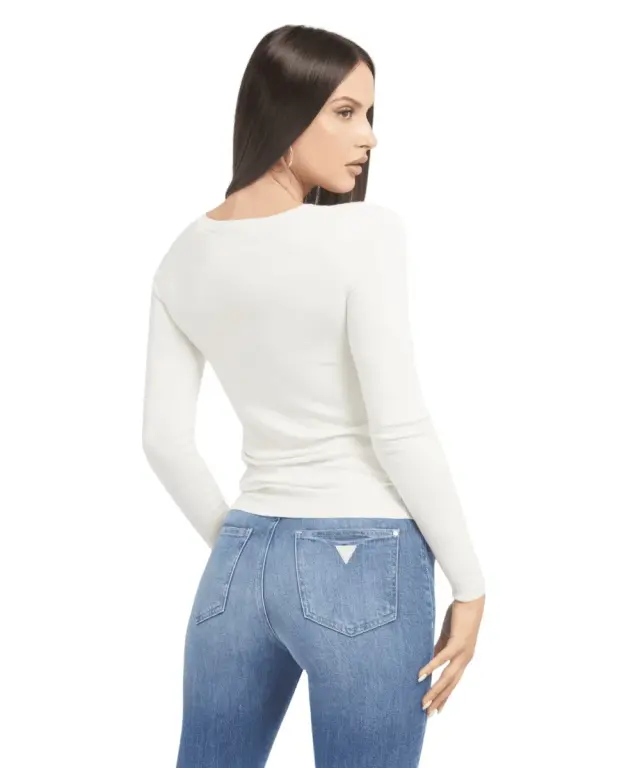 Guess - Γυναικείο Πουλόβερ Ls Vn Saylor Logo Slim Fit W5BR41Z2NQ2-G012 Λευκό - XL 2
