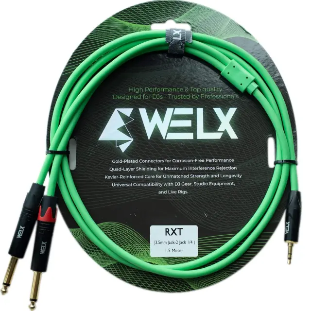 WELX Premium 1 X 3.5mm TRS MINI JACK to 2 X 6.5mm XLR TS JACK Cable – 1.5m (RXT)